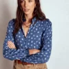 Effie Smocked Detail Shirt True Navy, Flower Press Small Effie Smocked Detail Shirt True Navy, Flower Press Small