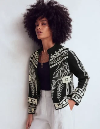 Elena Stand Neck Jacket Black Embroidery