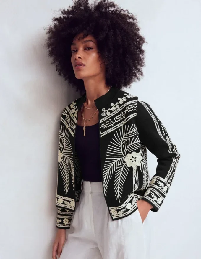 Elena Stand Neck Jacket Black Embroidery Elena Stand Neck Jacket Black Embroidery