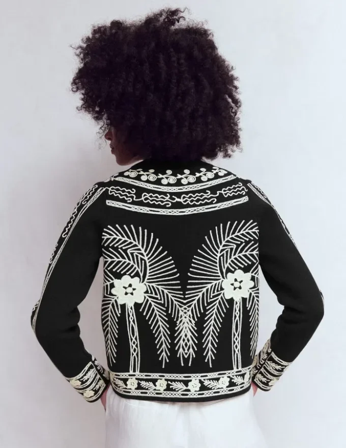 Elena Stand Neck Jacket Black Embroidery Elena Stand Neck Jacket Black Embroidery