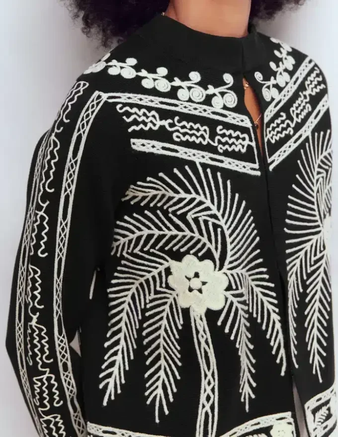 Elena Stand Neck Jacket Black Embroidery Elena Stand Neck Jacket Black Embroidery