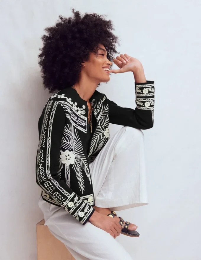 Elena Stand Neck Jacket Black Embroidery Elena Stand Neck Jacket Black Embroidery