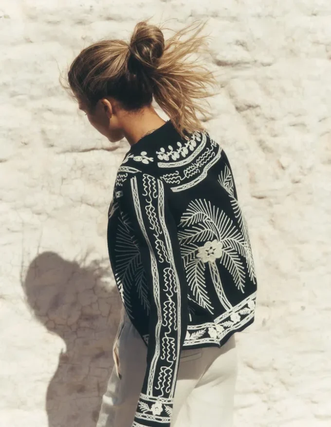 Elena Stand Neck Jacket Black Embroidery Elena Stand Neck Jacket Black Embroidery