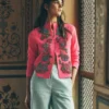 Elena Stand Neck Jacket Pink Embroidery Elena Stand Neck Jacket Pink Embroidery
