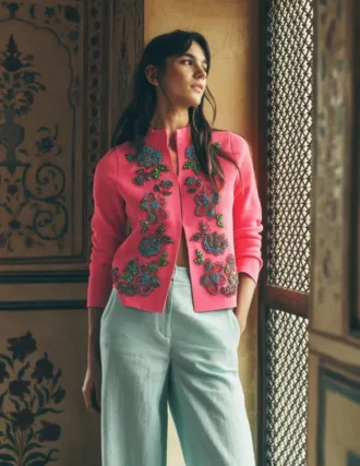 Elena Stand Neck Jacket Pink Embroidery