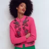Elena Stand Neck Jacket Pink Embroidery Elena Stand Neck Jacket Pink Embroidery