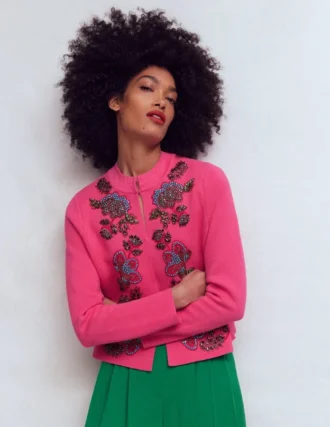 Elena Stand Neck Jacket Pink Embroidery