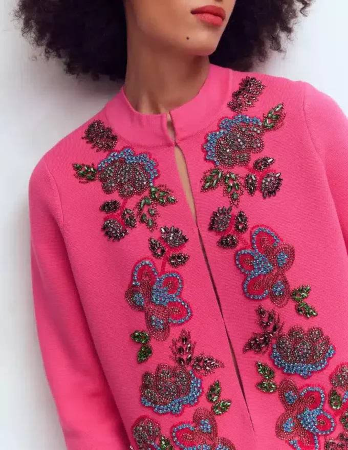 Elena Stand Neck Jacket Pink Embroidery Elena Stand Neck Jacket Pink Embroidery