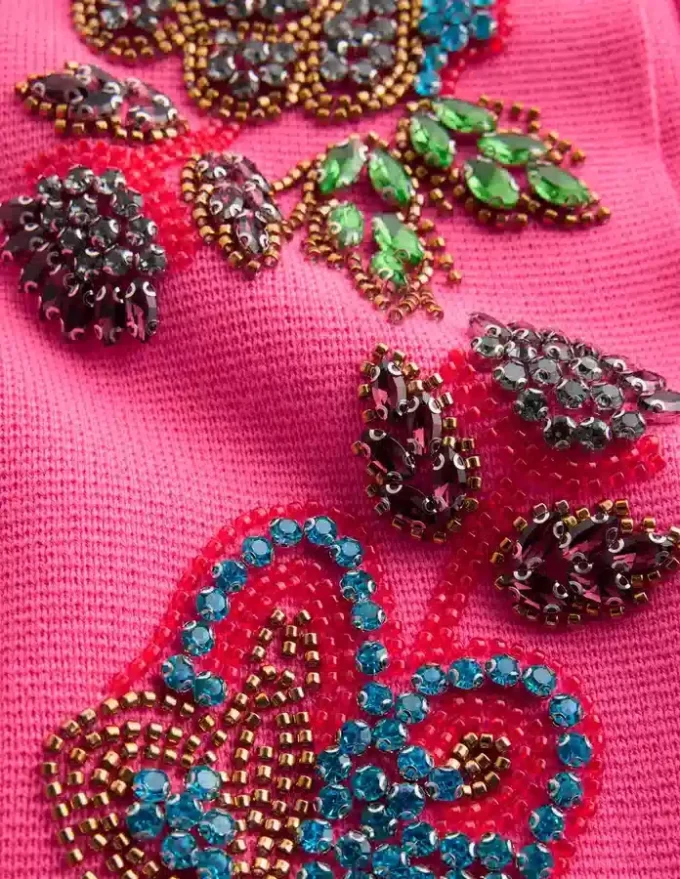 Elena Stand Neck Jacket Pink Embroidery Elena Stand Neck Jacket Pink Embroidery