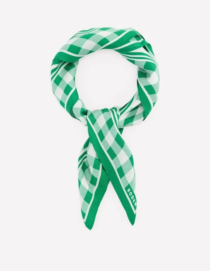 Elisabeth Silk Square Scarf Green Gingham