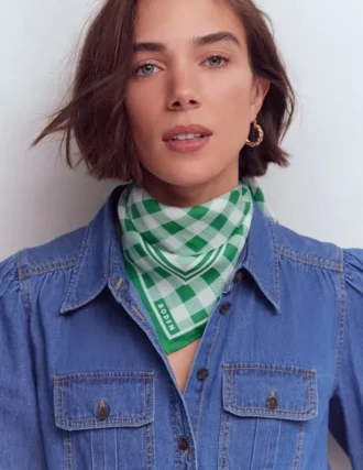 Elisabeth Silk Square Scarf Green Gingham