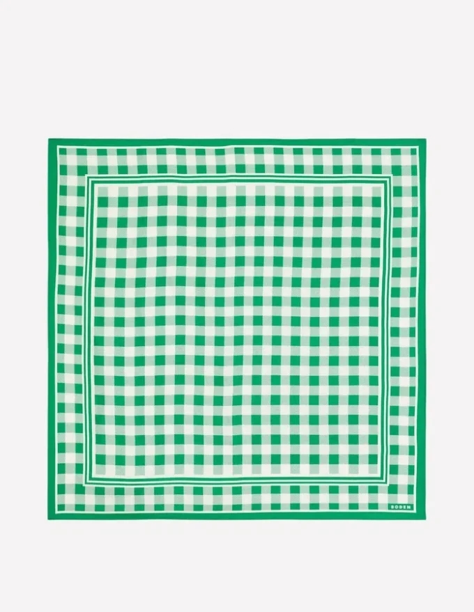 Elisabeth Silk Square Scarf Green Gingham