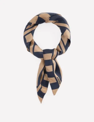 Elisabeth Silk Square Scarf Navy and Camel Stripe