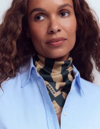 Elisabeth Silk Square Scarf Navy and Camel Stripe