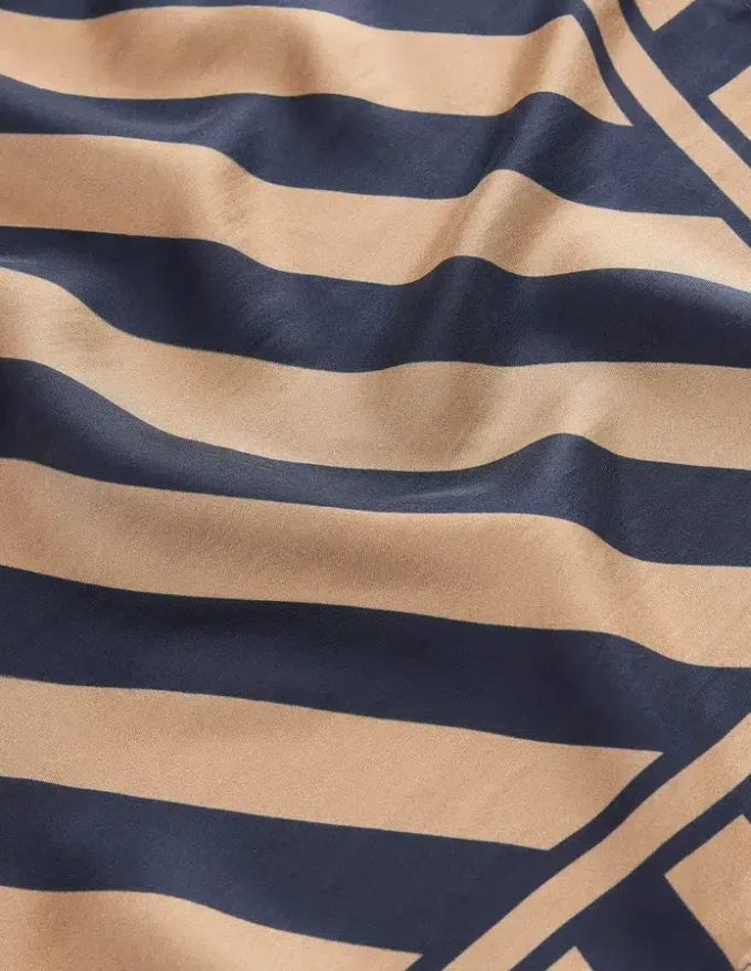 Elisabeth Silk Square Scarf Navy and Camel Stripe Elisabeth Silk Square Scarf Navy and Camel Stripe