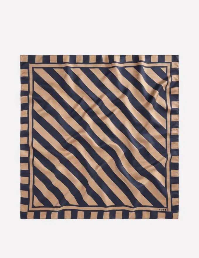 Elisabeth Silk Square Scarf Navy and Camel Stripe Elisabeth Silk Square Scarf Navy and Camel Stripe
