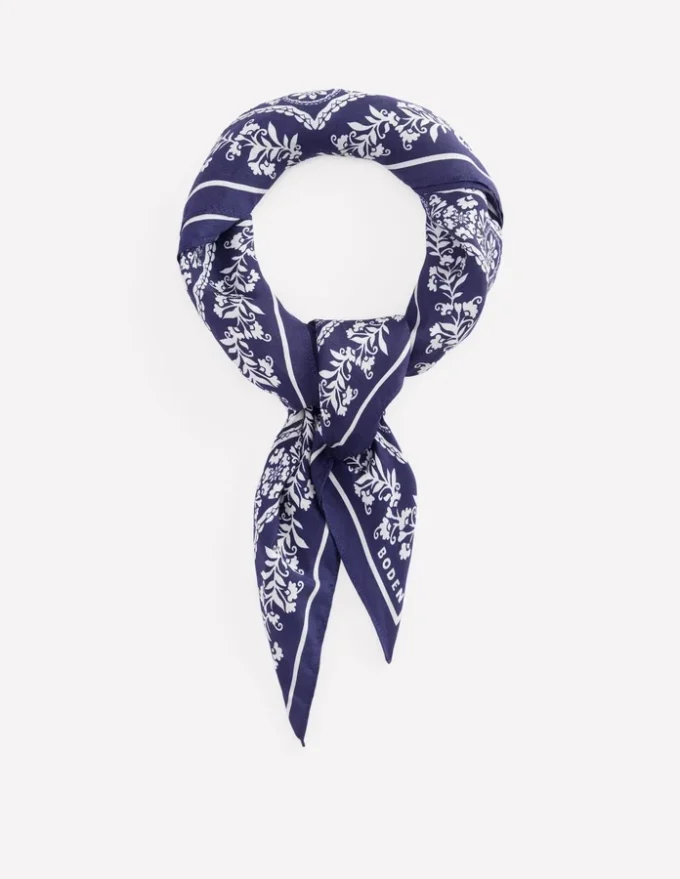 Elisabeth Silk Square Scarf Navy Decorative Blossom Elisabeth Silk Square Scarf Navy Decorative Blossom