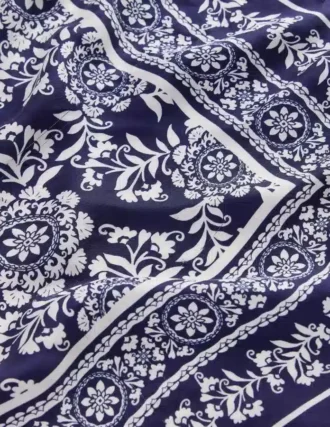 Elisabeth Silk Square Scarf Navy Decorative Blossom