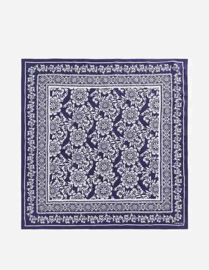 Elisabeth Silk Square Scarf Navy Decorative Blossom Elisabeth Silk Square Scarf Navy Decorative Blossom