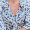 Eliza Ruffle V-Neck Blouse Tourmaline Blue, Dainty Vine Eliza Ruffle V-Neck Blouse Tourmaline Blue, Dainty Vine