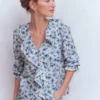 Eliza Ruffle V-Neck Blouse Tourmaline Blue, Dainty Vine Eliza Ruffle V-Neck Blouse Tourmaline Blue, Dainty Vine
