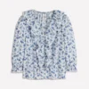 Eliza Ruffle V-Neck Blouse Tourmaline Blue, Dainty Vine Eliza Ruffle V-Neck Blouse Tourmaline Blue, Dainty Vine
