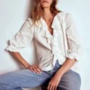 Eliza Ruffle V-Neck Blouse White Eliza Ruffle V-Neck Blouse White