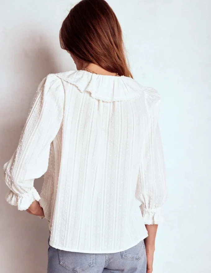 Eliza Ruffle V-Neck Blouse White Eliza Ruffle V-Neck Blouse White