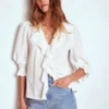 Eliza Ruffle V-Neck Blouse White Eliza Ruffle V-Neck Blouse White