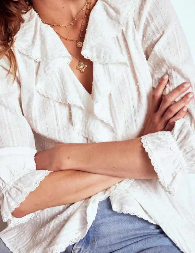 Eliza Ruffle V-Neck Blouse White Eliza Ruffle V-Neck Blouse White