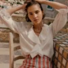 Eliza Ruffle V-Neck Blouse White Eliza Ruffle V-Neck Blouse White