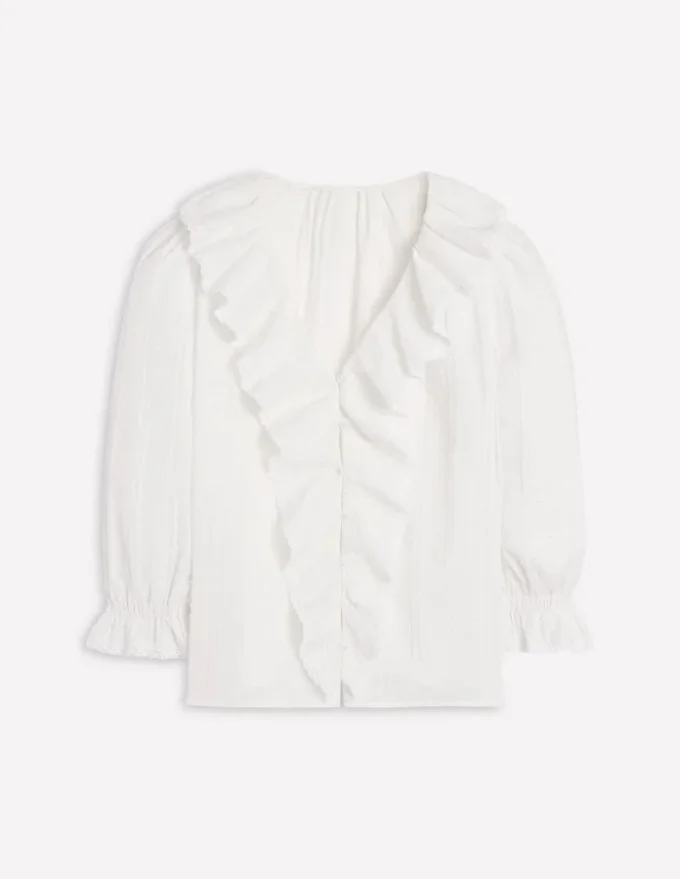 Eliza Ruffle V-Neck Blouse White Eliza Ruffle V-Neck Blouse White