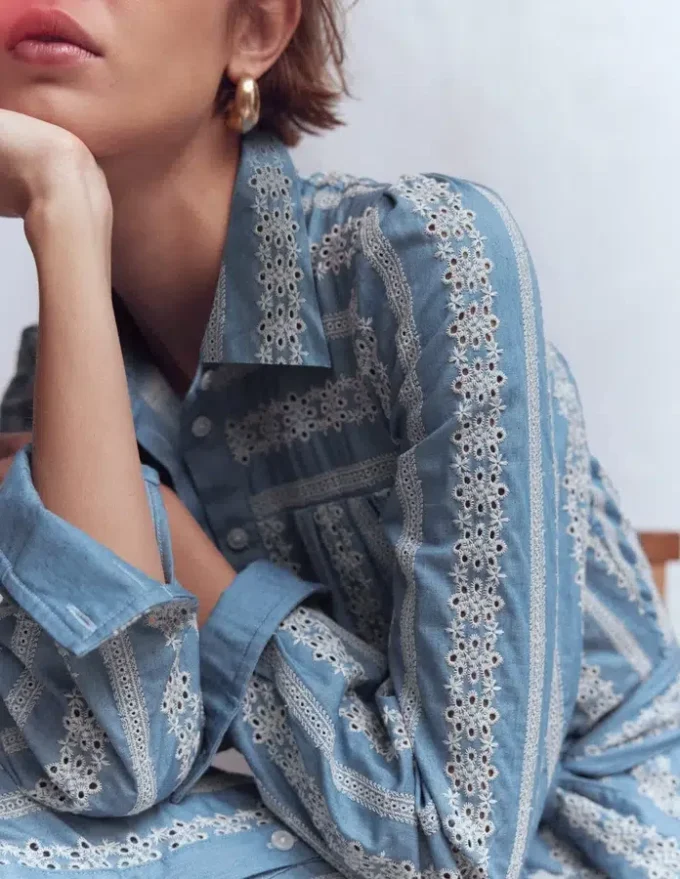 Ellie Cotton Maxi Shirt Dress Broderie Denim Ellie Cotton Maxi Shirt Dress Broderie Denim