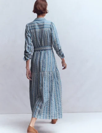 Ellie Cotton Maxi Shirt Dress Broderie Denim