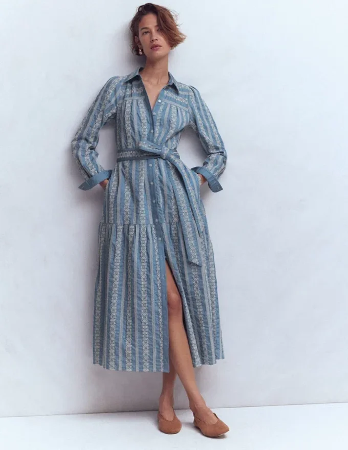 Ellie Cotton Maxi Shirt Dress Broderie Denim Ellie Cotton Maxi Shirt Dress Broderie Denim
