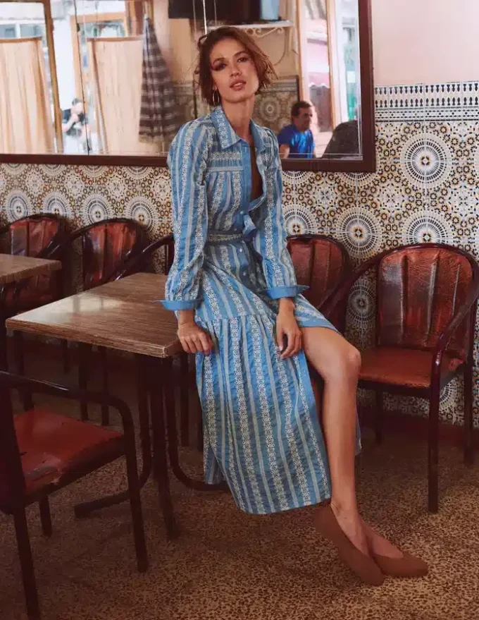 Ellie Cotton Maxi Shirt Dress Broderie Denim Ellie Cotton Maxi Shirt Dress Broderie Denim