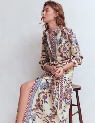 Ellie Cotton Maxi Shirt Dress Elegant Blossom Placement