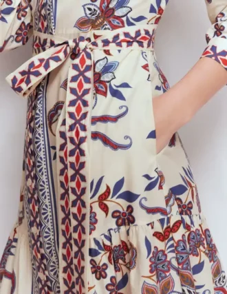 Ellie Cotton Maxi Shirt Dress Elegant Blossom Placement