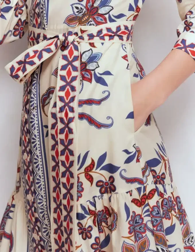 Ellie Cotton Maxi Shirt Dress Elegant Blossom Placement Ellie Cotton Maxi Shirt Dress Elegant Blossom Placement