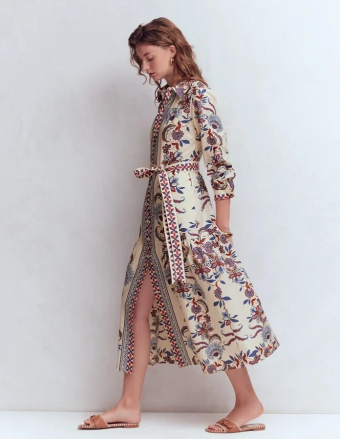 Ellie Cotton Maxi Shirt Dress Elegant Blossom Placement Ellie Cotton Maxi Shirt Dress Elegant Blossom Placement