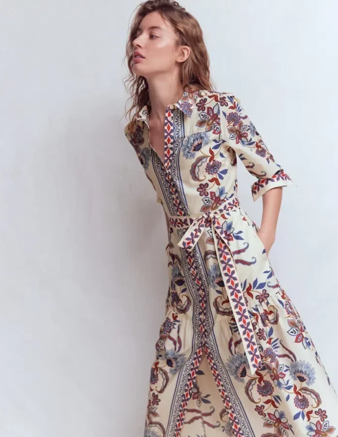 Ellie Cotton Maxi Shirt Dress Elegant Blossom Placement Ellie Cotton Maxi Shirt Dress Elegant Blossom Placement