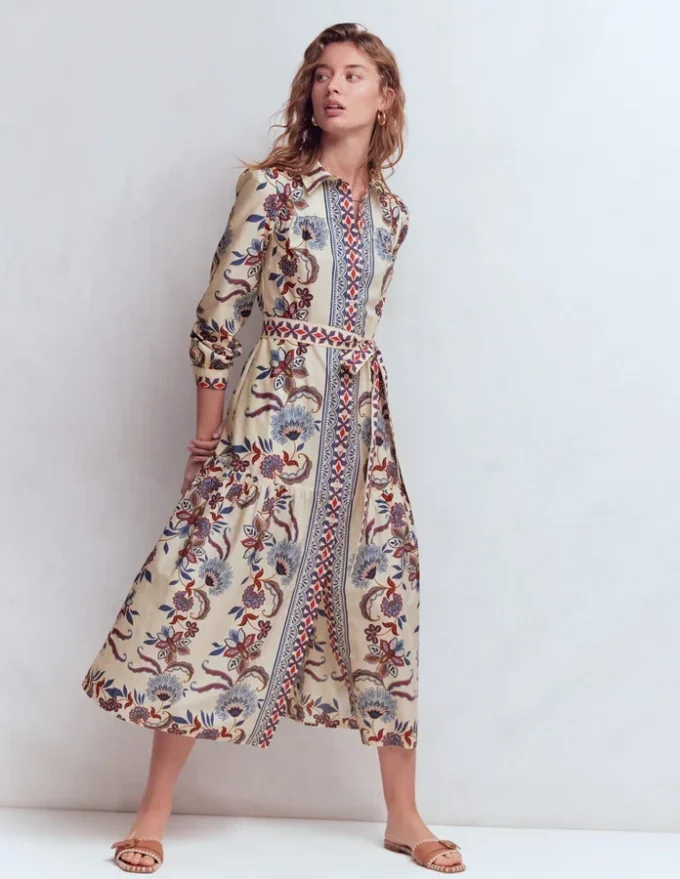 Ellie Cotton Maxi Shirt Dress Elegant Blossom Placement Ellie Cotton Maxi Shirt Dress Elegant Blossom Placement