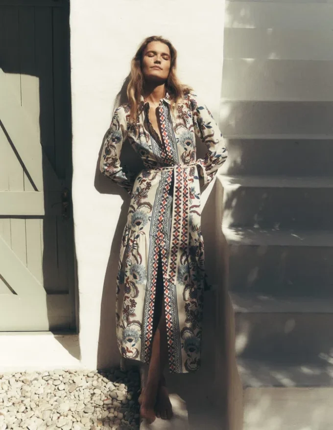 Ellie Cotton Maxi Shirt Dress Elegant Blossom Placement Ellie Cotton Maxi Shirt Dress Elegant Blossom Placement