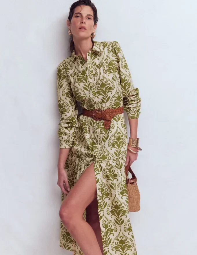 Ellie Cotton Maxi Shirt Dress Green Decorative Lattice Ellie Cotton Maxi Shirt Dress Green Decorative Lattice
