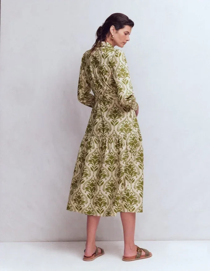 Ellie Cotton Maxi Shirt Dress Green Decorative Lattice Ellie Cotton Maxi Shirt Dress Green Decorative Lattice