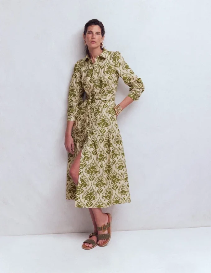 Ellie Cotton Maxi Shirt Dress Green Decorative Lattice Ellie Cotton Maxi Shirt Dress Green Decorative Lattice