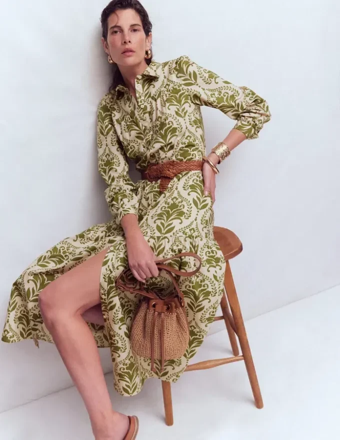 Ellie Cotton Maxi Shirt Dress Green Decorative Lattice Ellie Cotton Maxi Shirt Dress Green Decorative Lattice