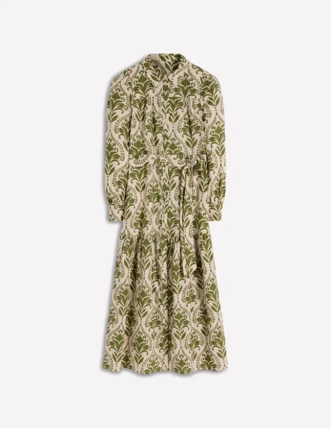 Ellie Cotton Maxi Shirt Dress Green Decorative Lattice Ellie Cotton Maxi Shirt Dress Green Decorative Lattice