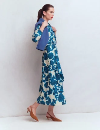 Ellie Cotton Maxi Shirt Dress Ivory Floral Frenzy
