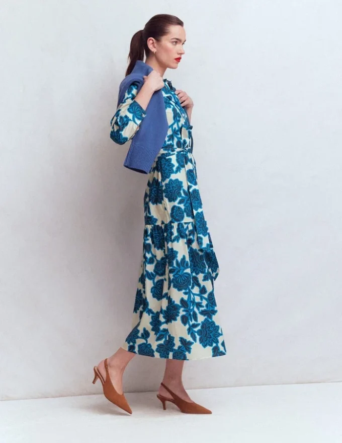 Ellie Cotton Maxi Shirt Dress Ivory Floral Frenzy Ellie Cotton Maxi Shirt Dress Ivory Floral Frenzy